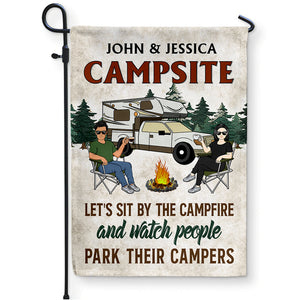 Husband & Wife Let's Sit By The Campfire - Personalized Flag - Camping
