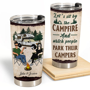 Husband & Wife Let's Sit By The Campfire - Personalized Tumbler - Camping