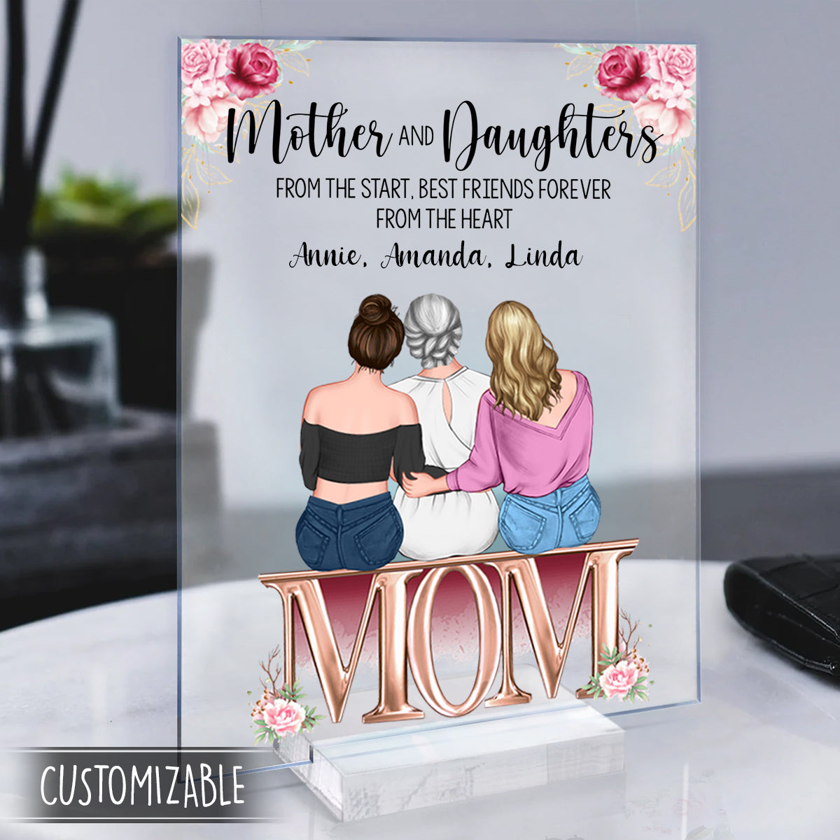 Mother & Daughters Best Friends Forever Personalized Acrylic Plaque Gift For Mom