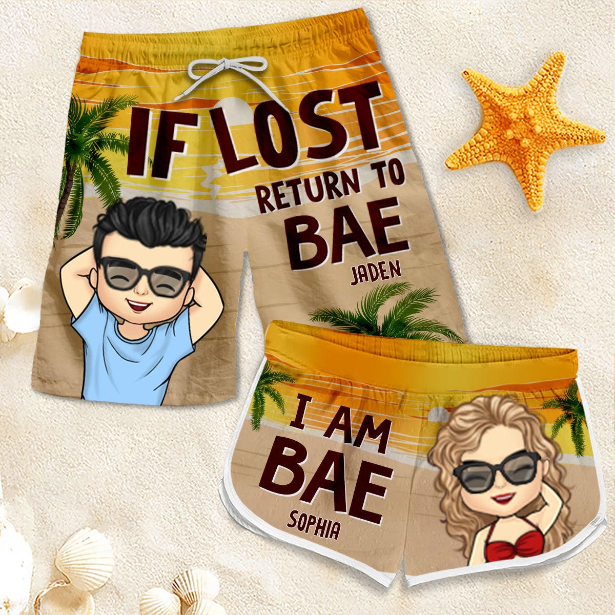 Return To Bae, I'm Bae - Personalized Couple Beach Shorts - Gift For Couples, Husband Wife