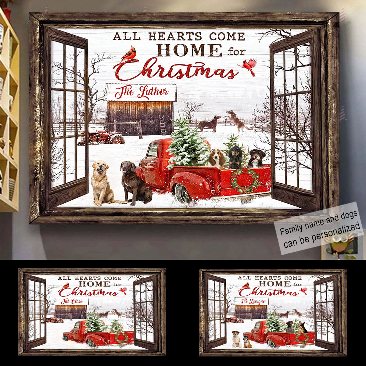 Sitting dog, Faux Window All Heart Come Home For Christmas Personalized Canvas bannertitle_d88ca0d8-6501-4653-a167-e730fa10941e.jpg?v=1632986103