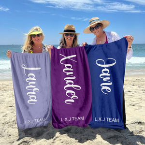 Scripty Style Name - Personalized Beach Towel - Birthday, Outside Vacation Gift Beach Towel - Birthday