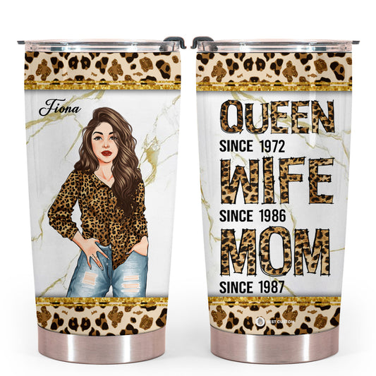 Queen Wife Mom Leopard - Personalized Tumbler - Gift For Mom