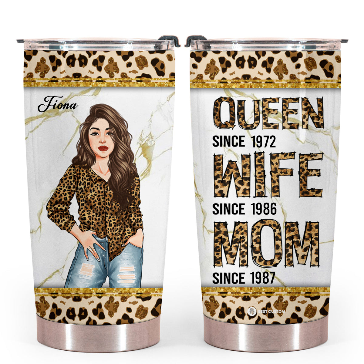 Queen Wife Mom Leopard - Personalized Tumbler - Gift For Mom