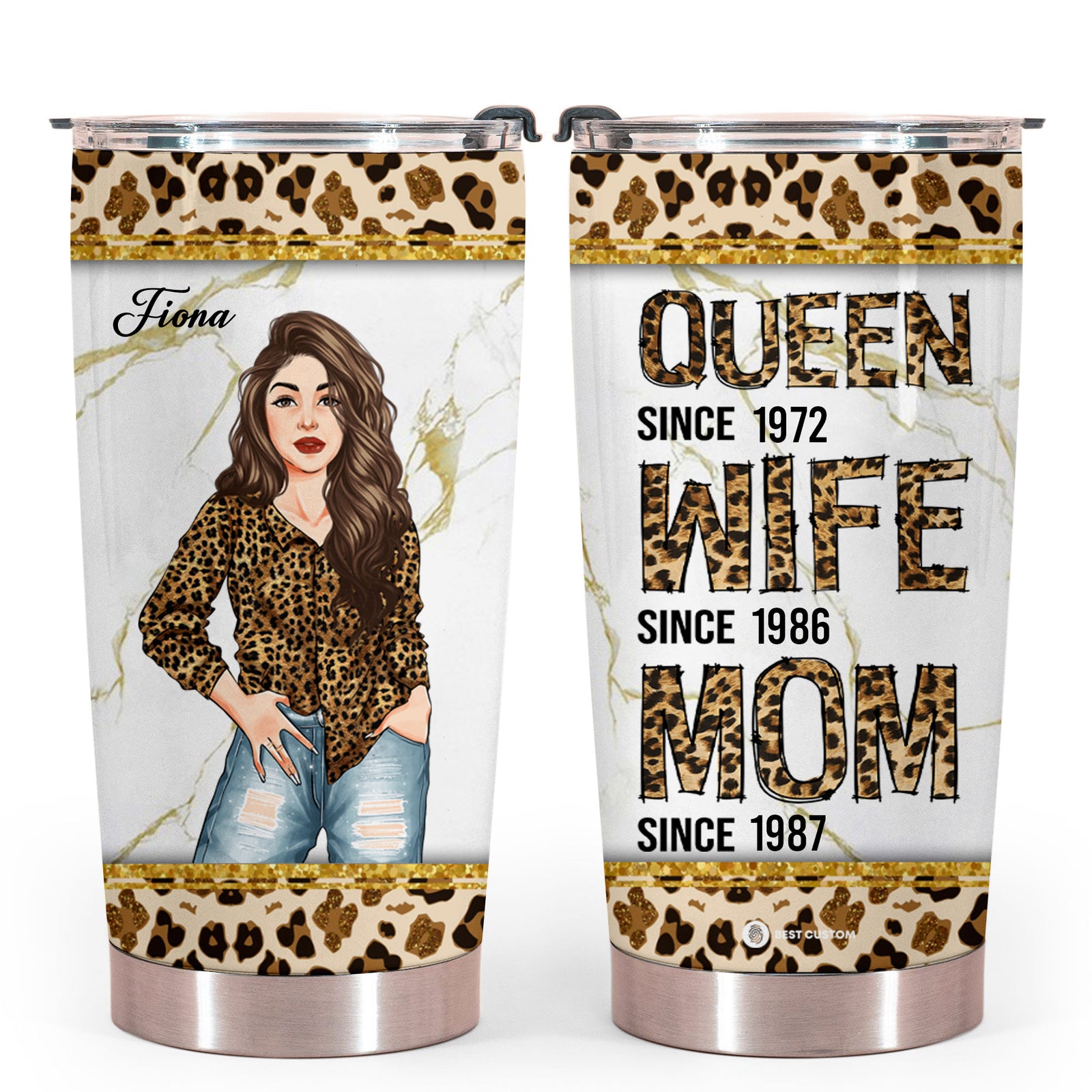 Queen Wife Mom Leopard - Personalized Tumbler - Gift For Mom