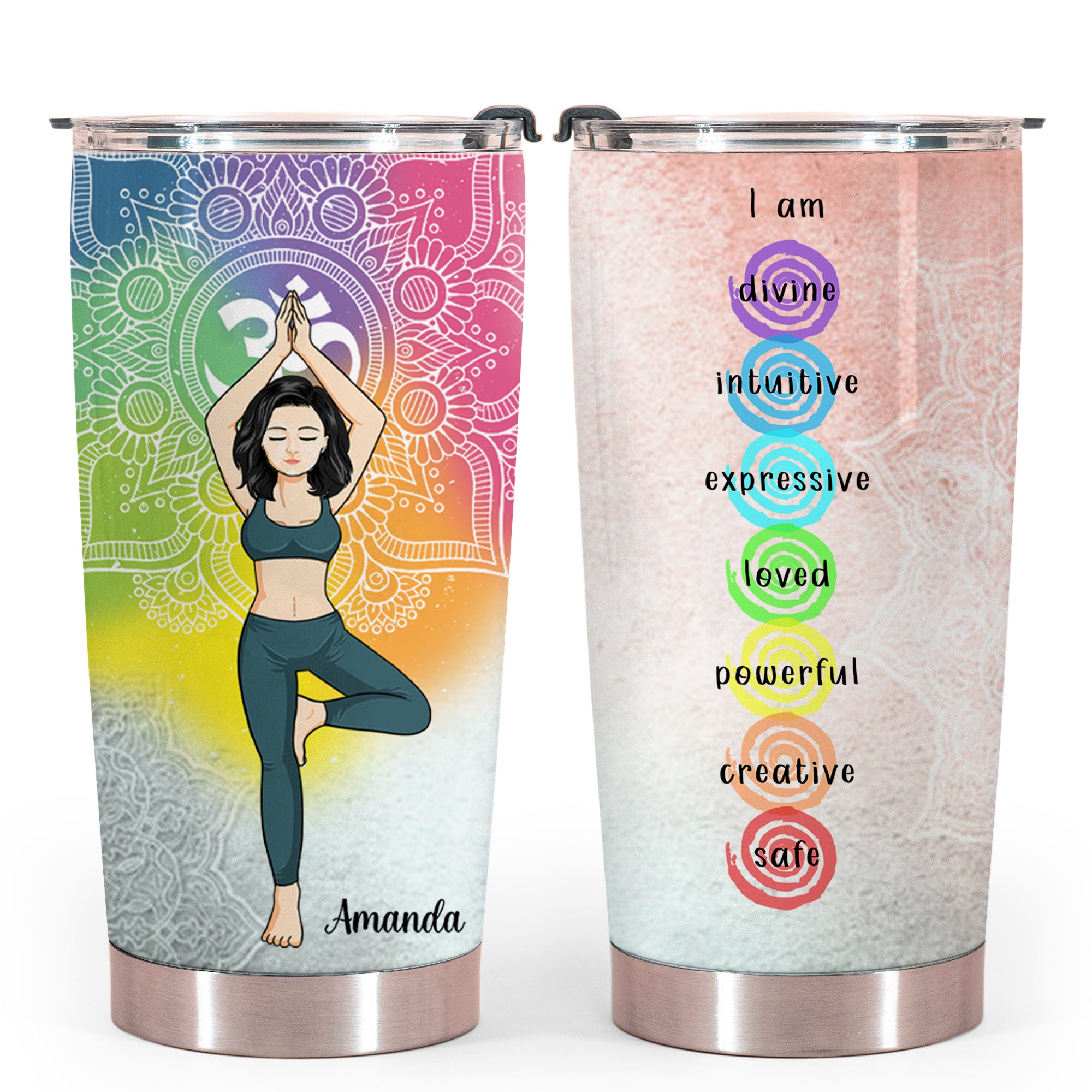 I Am Divine Intuitive Expressive Loved - Personalized Tumbler - Gift For Yoga Lovers