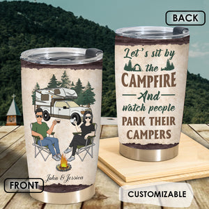 Husband & Wife Let's Sit By The Campfire - Personalized Tumbler - Camping