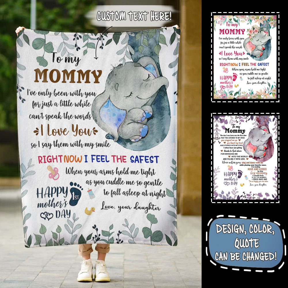First Mother Day Elephant Right Now I Feel The Safest Personalized Fleece Blanket blanket-1.jpg?v=1668151613