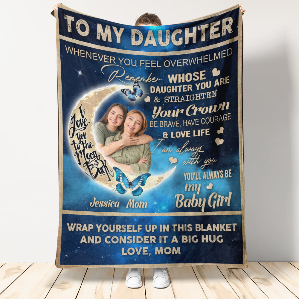 Gift For Daughter Blanket, To My Daughter I Love You To The Moon And Back Butterfly