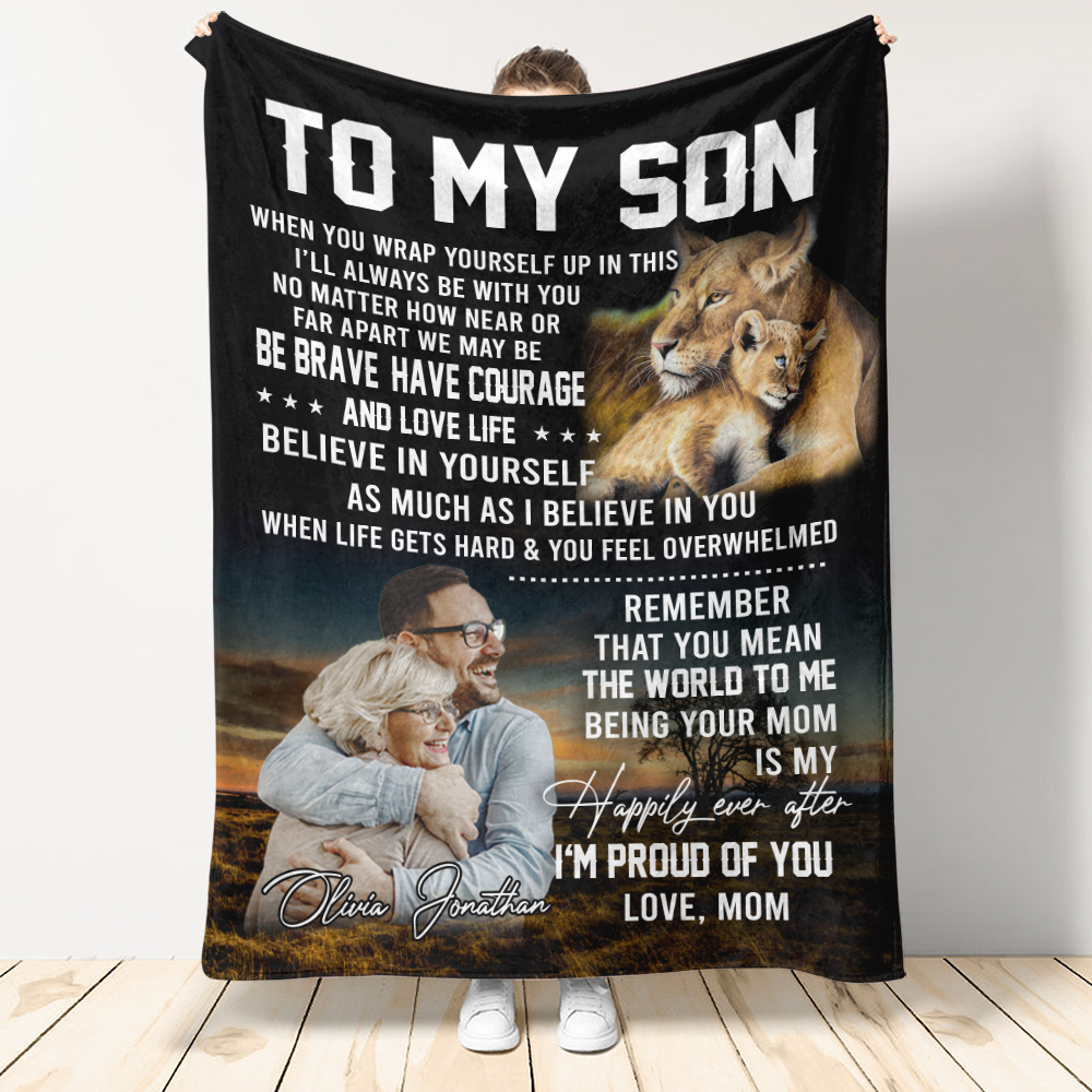 Gift For Son Blanket, To My Son Be Brave Lion Mom Live Preview