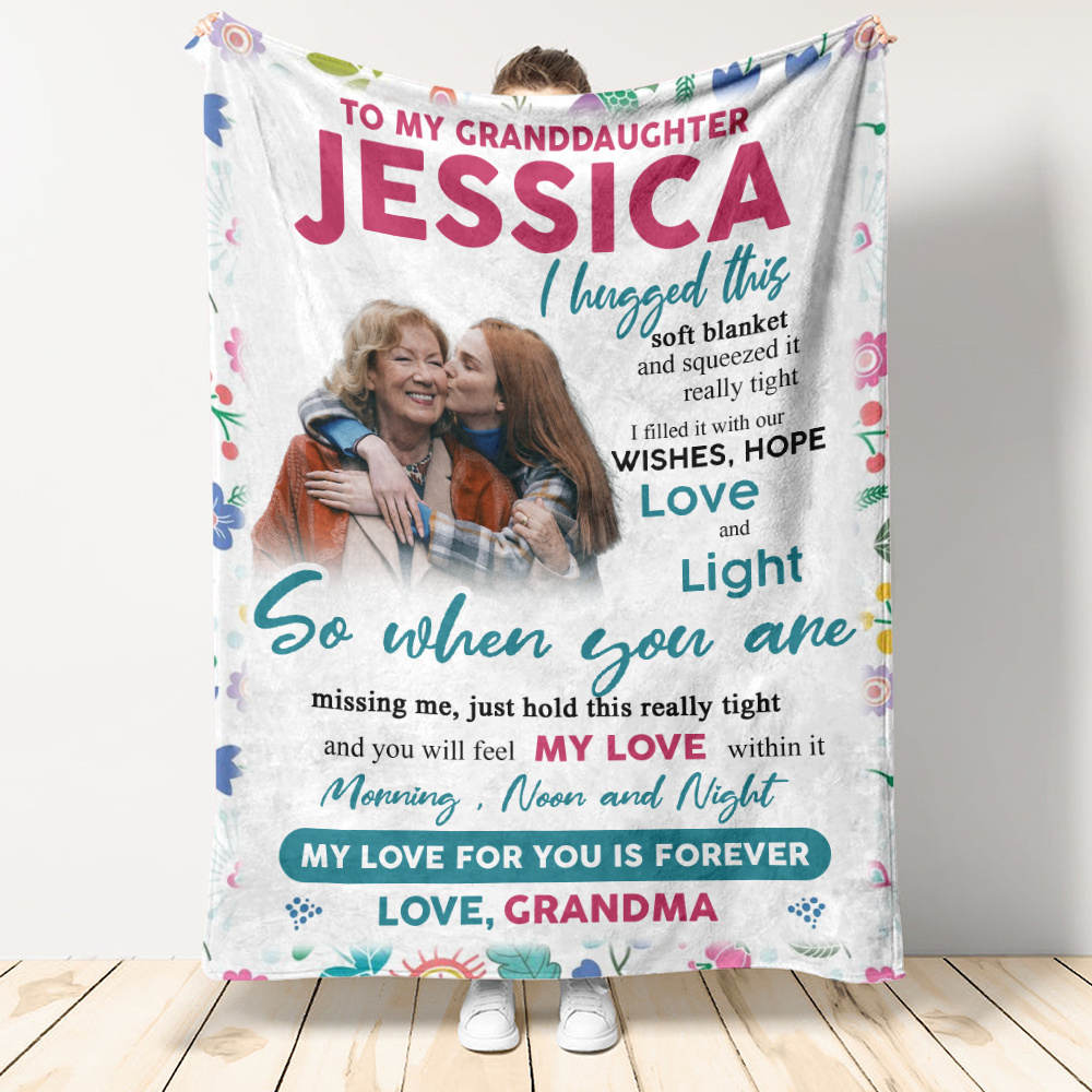 To Our Granddaughter We Hugged This Blanket Gift For Granddaughter From Grandma & Grandpa Birthday Gift Home Decor Bedding Couch Sofa Soft and Comfy Cozy
