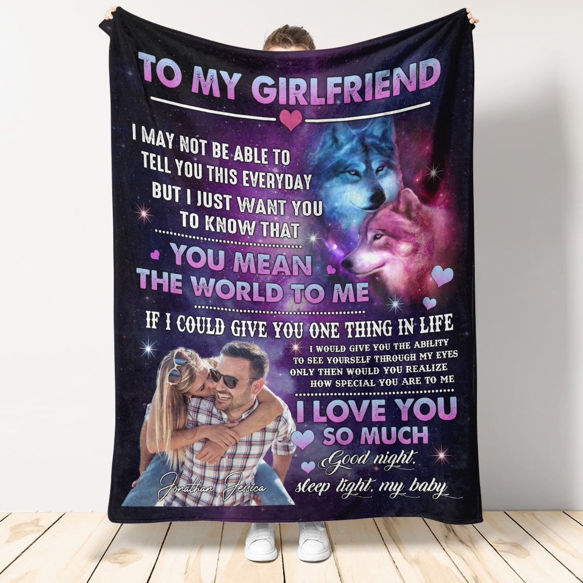 Best Valentine Gift For Girlfriend,  Wolf Couple To My Girlfriend You Mean The World To Me - Love From Boyfriend