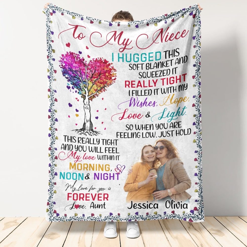 Personalized Gift For Niece Blanket, to My Niece I Hugged This Soft Blanket Colorful Tree