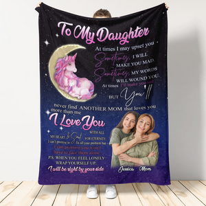 Gift For Daughter Blanket, Moon Unicorn To My Daughter I Love You With All My Heart & Sound For Eternity I Will Be Right By Your Side Fleece Blanket