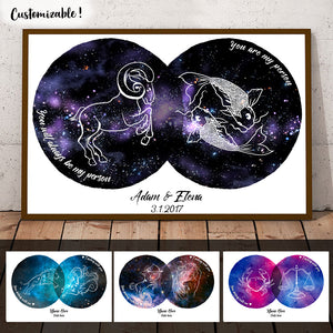 Zodiac Couple Star Signs Custom Canvas Gift For Couple