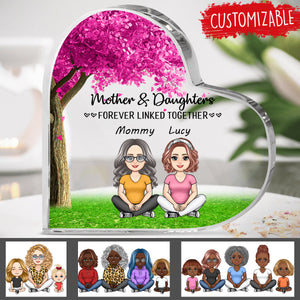 Mother and Daughters forever linked together - Personalized Heart Shaped Acrylic Plaque - Gift For Mother