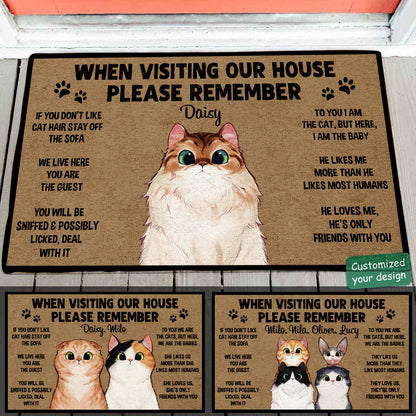 Remember When Visiting Cats House - Personalized Doormat - Gift For Cat Mom