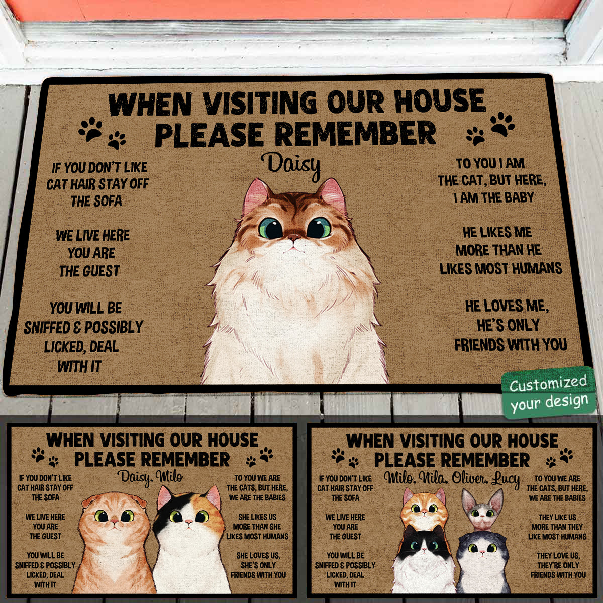 Remember When Visiting Cats House - Personalized Doormat - Gift For Cat Mom