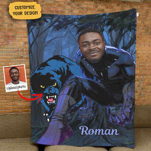 Custom Face Black Panther - Personalized Blanket - Gift For Father, Dad, Father's Day bn-fb-644751c8b51e1b00086bece6.jpg?v=1682586445
