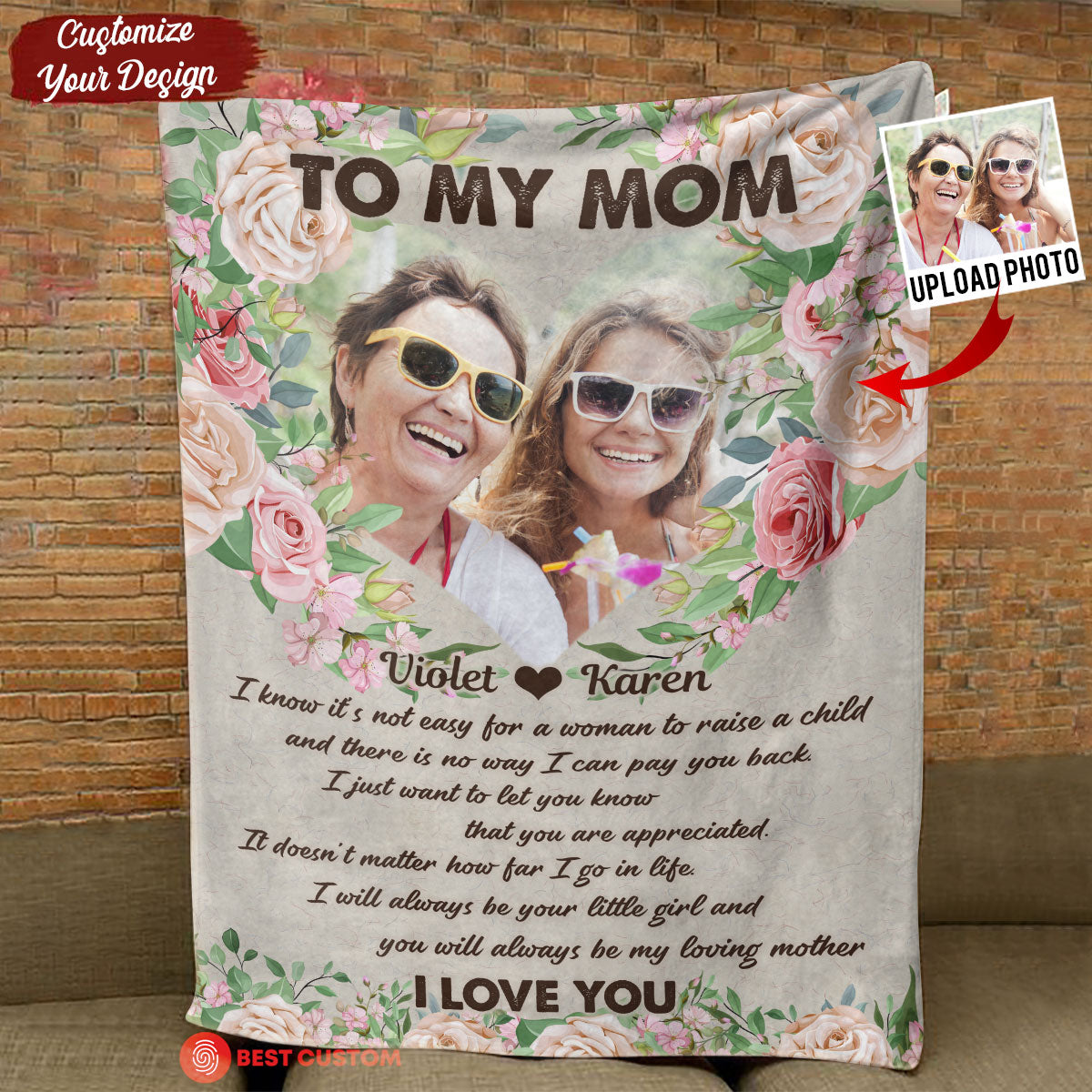 Vintage Floral To My Mom - Personalized Blanket - Loving, Birthday, Mother's Day Gift For Mom, Mother