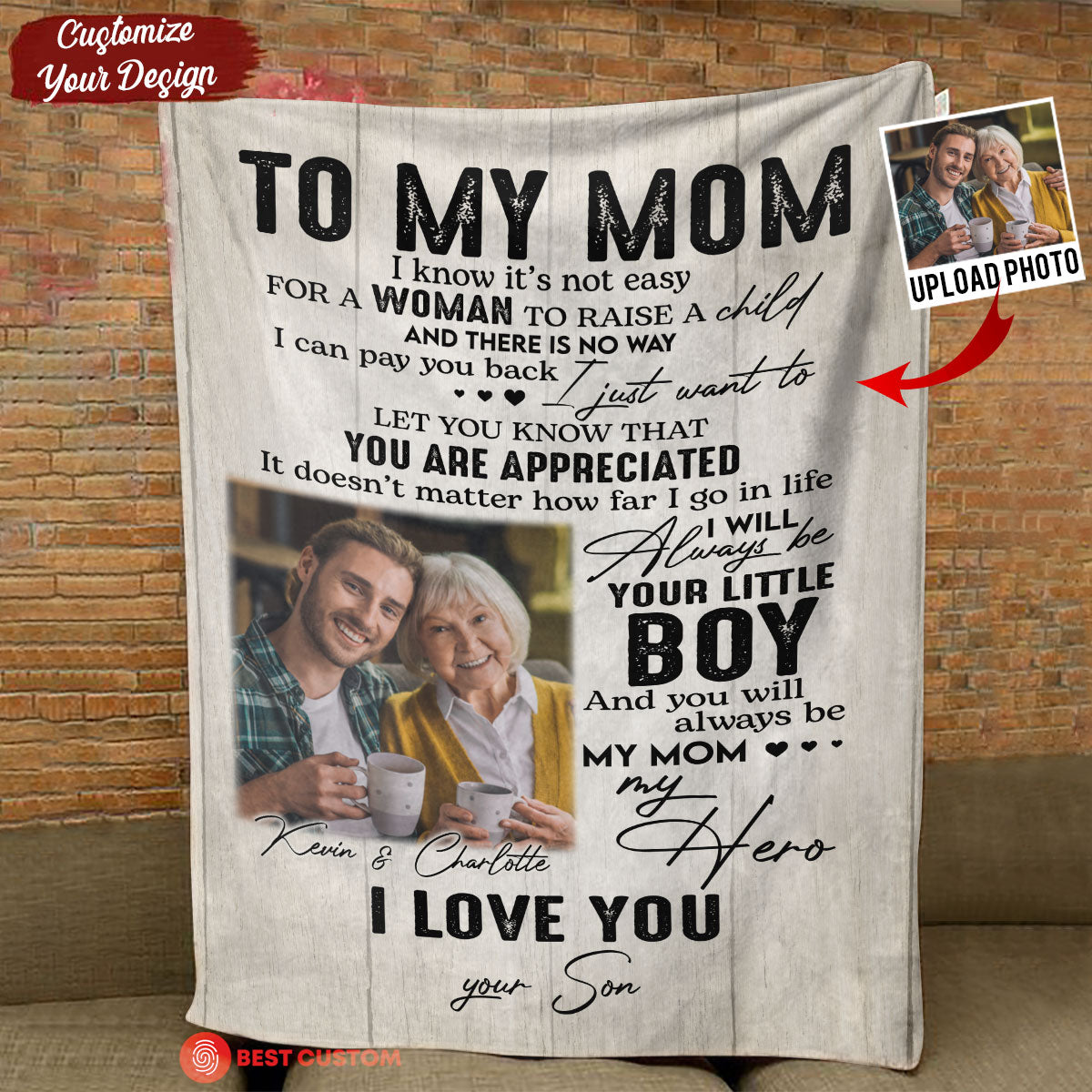 To My Mom From Daughter Son Vintage - Personalized Blanket - Loving, Birthday, Mother's Day Gift For Mom, Mother
