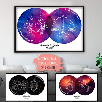 Zodiac Couple Star Signs Custom Canvas Gift For Couple