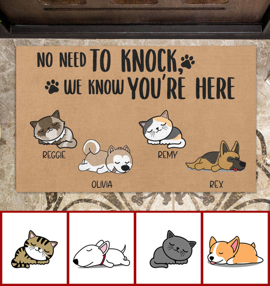 Sleeping Dog And Cat, All Guest Must Be Approved | No Need To Knock We Know You Are Here | 24h Patrolled Area Personalized Doormat doormat4.jpg?v=1619430485