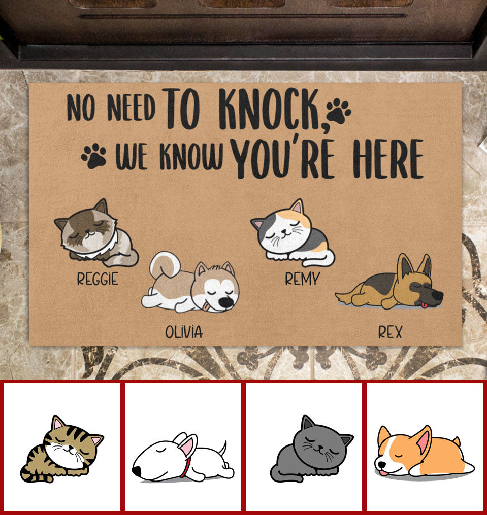 Sleeping Dog And Cat, All Guest Must Be Approved | No Need To Knock We Know You Are Here | 24h Patrolled Area Personalized Doormat doormat4.jpg?v=1619430485