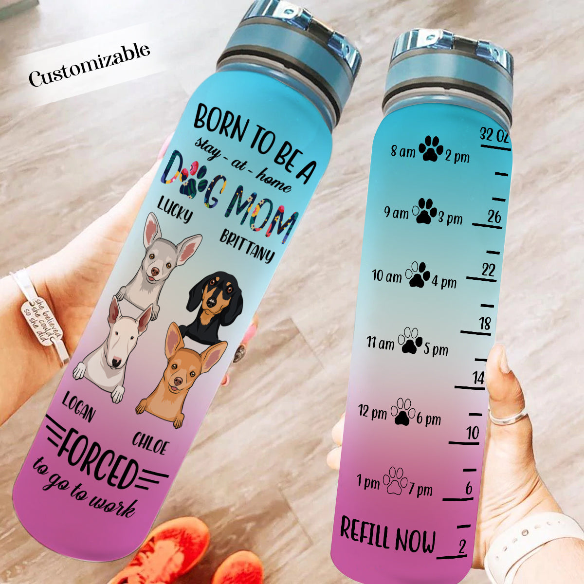 Born To Be A Dog Mom Stay-at-home - Personalized Water Tracker Bottle - Dog Mom