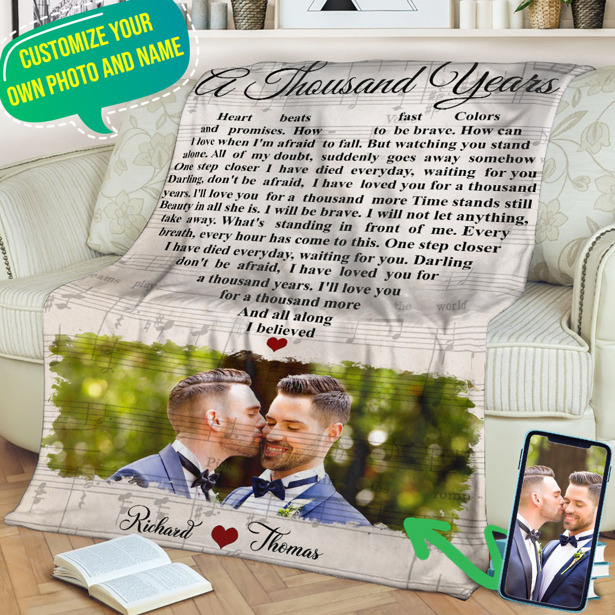 A Thousand Years Personalized Blanket Customized Anniversary Gift With Your Favorite Lyric And Your Own Photo finalblanket1.jpg?v=1625045548