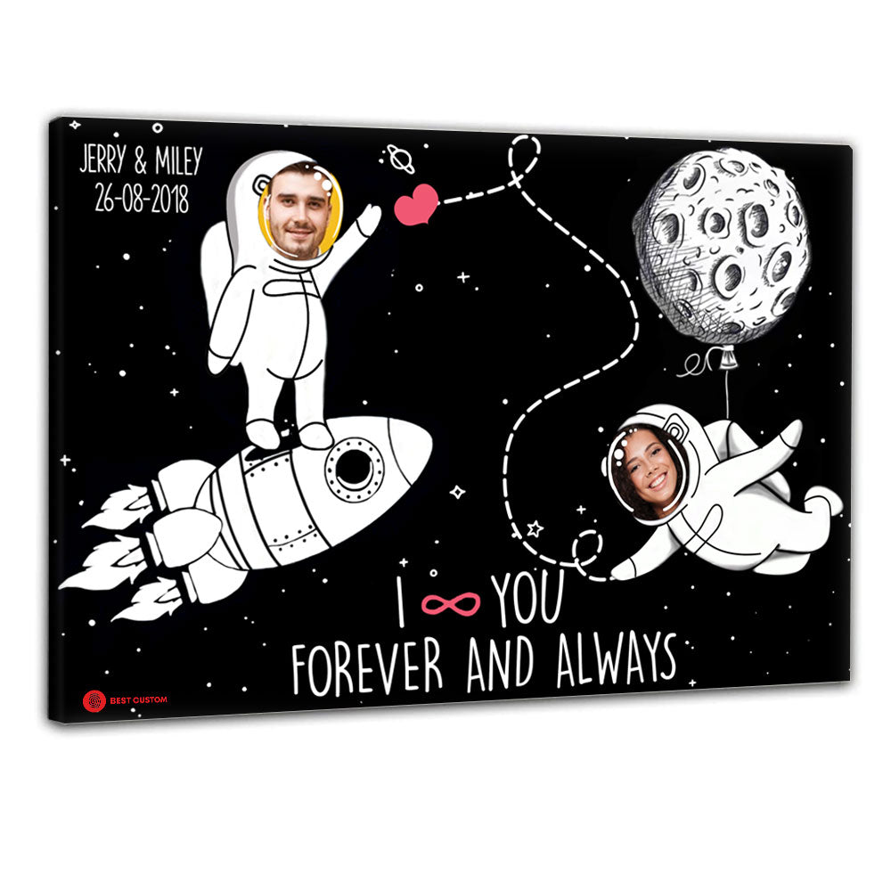 Astronaut Couple Rocket Moon Personalized Canvas I Love You To The Moon And Back AM08