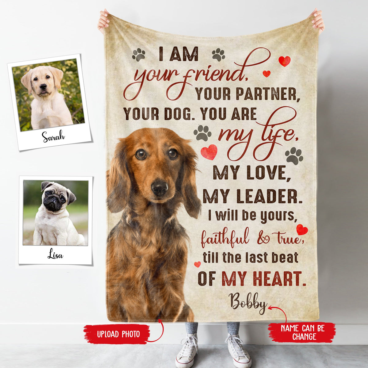 Upload Photo, Dog I Am Your Personalized Fleece Blanket font_ch_hey_lover.jpg?v=1629260334