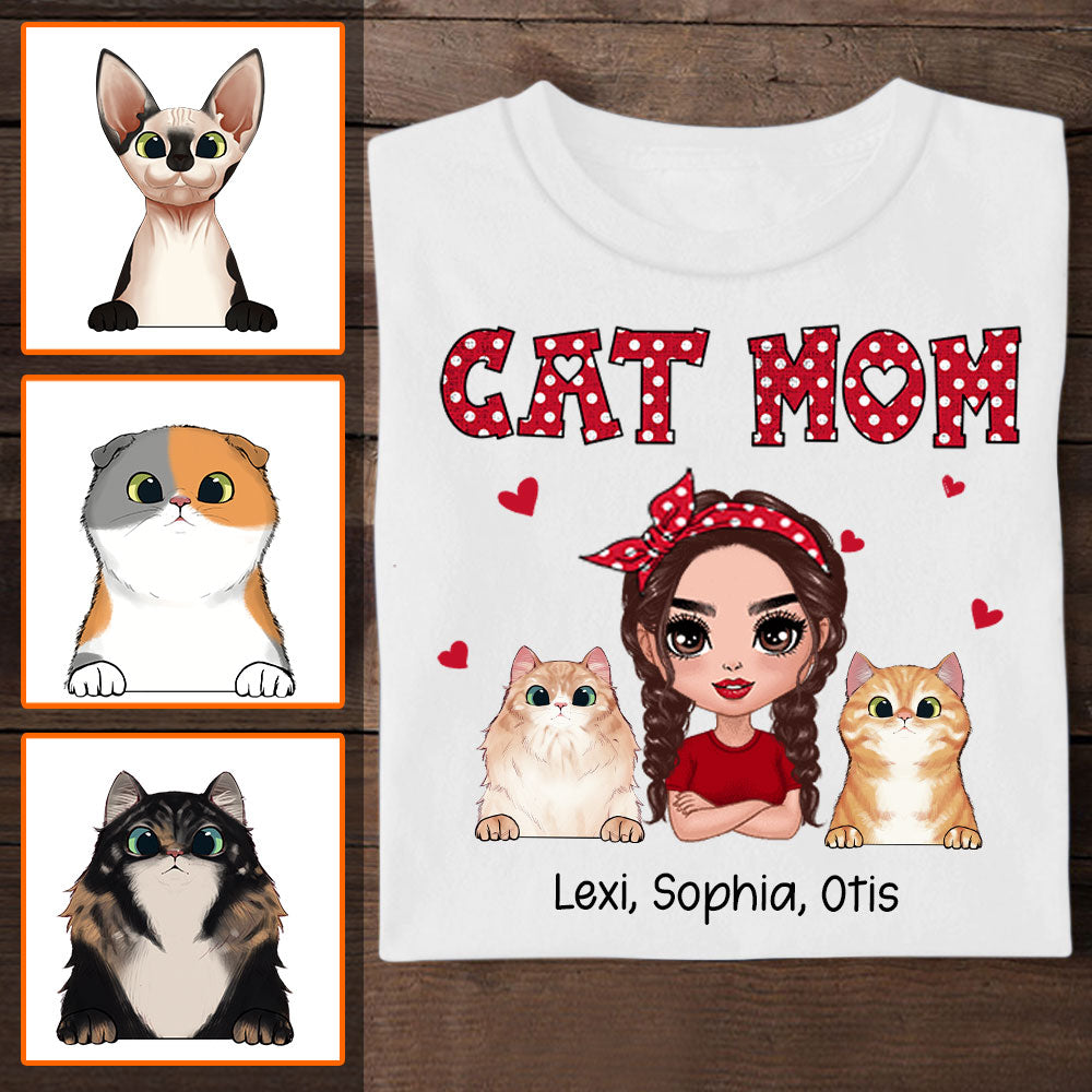 Polka Dot Pattern Doll Personalized Apparel - Cat Mom