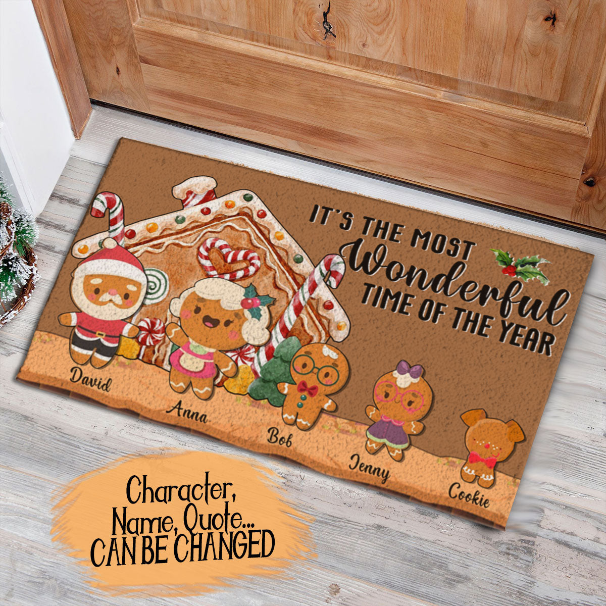 Gingerbread Family Christmas Personalized Doormat, We Wish You A Merry Christmas Doormat Parents And Children Pets Customized, Live Preview AM07 ginger-banner.jpg?v=1602299252