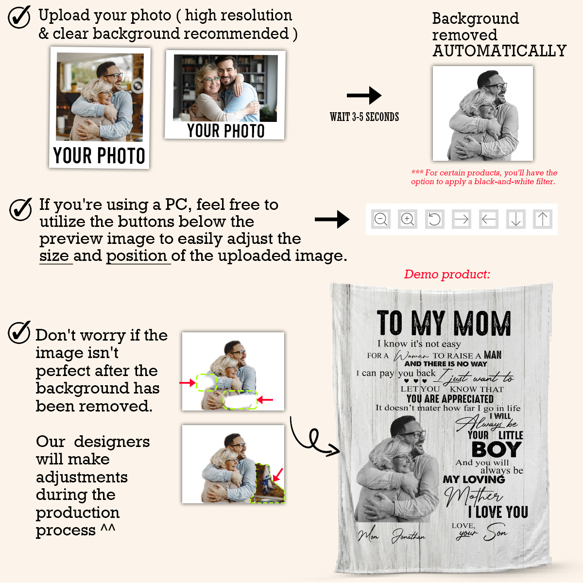 Custom Blanket With Pictures - To My Mom I Will Always Be Your Little Boy - Son To Mom Gift, Mother's Day Gift For Mom