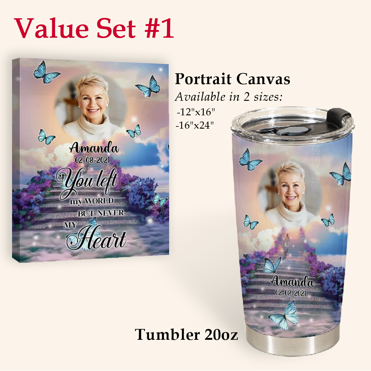 You Left My World, Butterfly Personalized Photo Tumbler Memorial