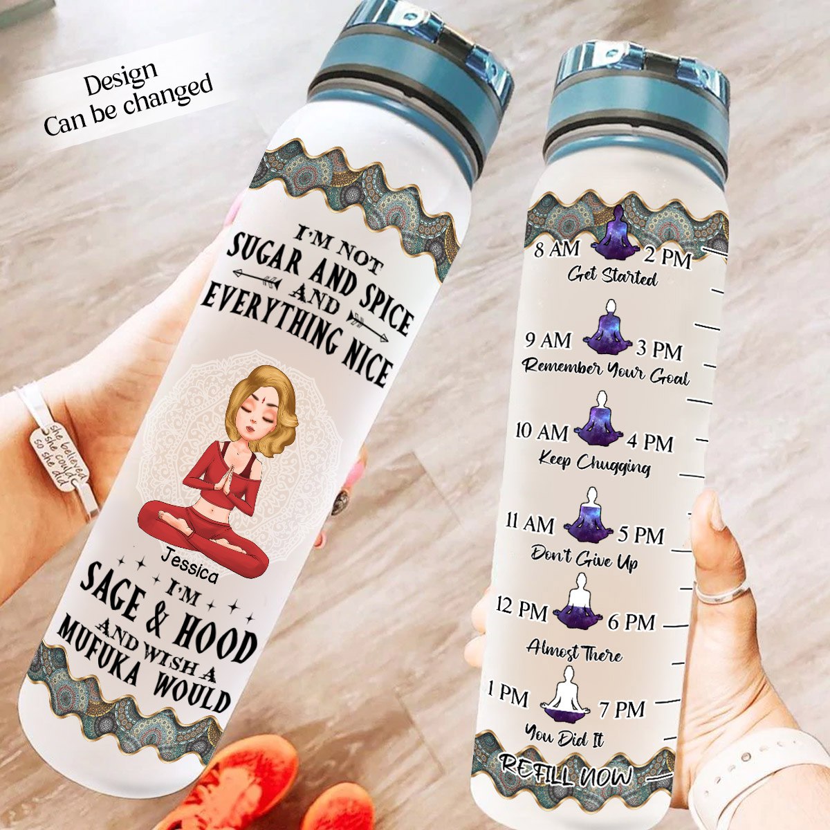 I'm Mostly Peace, Love And Light - Personalized Water Tracker Bottle - Gift For Yoga Lovers