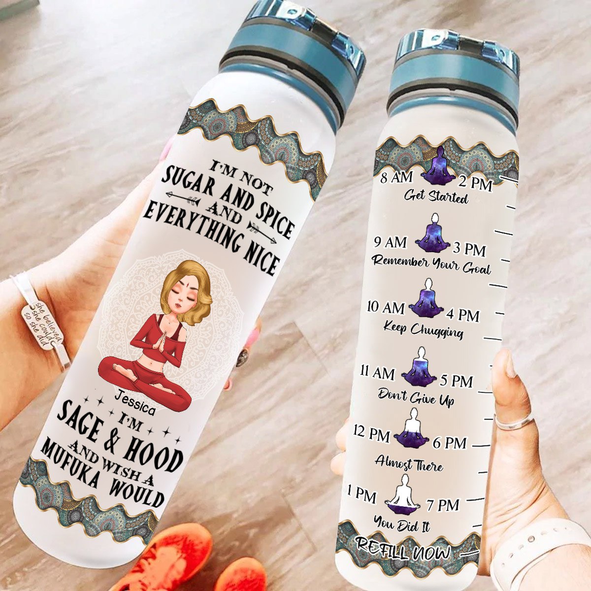 I'm Mostly Peace, Love And Light - Personalized Water Tracker Bottle - Gift For Yoga Lovers