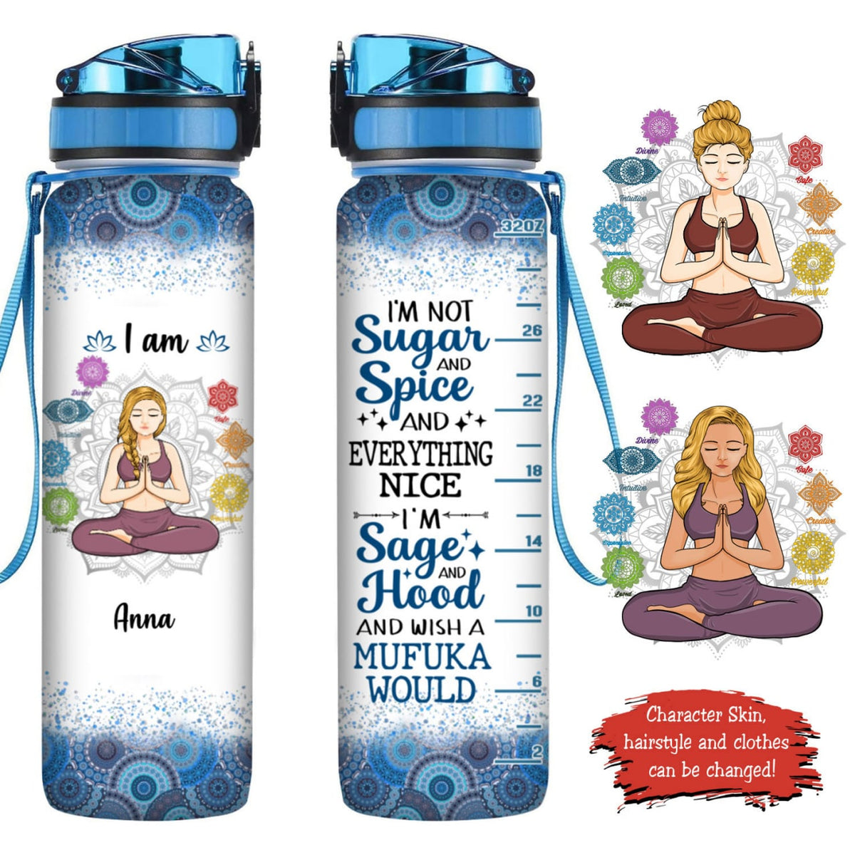 Yoga Girl I'm Not Sugar And Spice - Personalized Water Tracker Bottle - Gift For Yoga Lovers