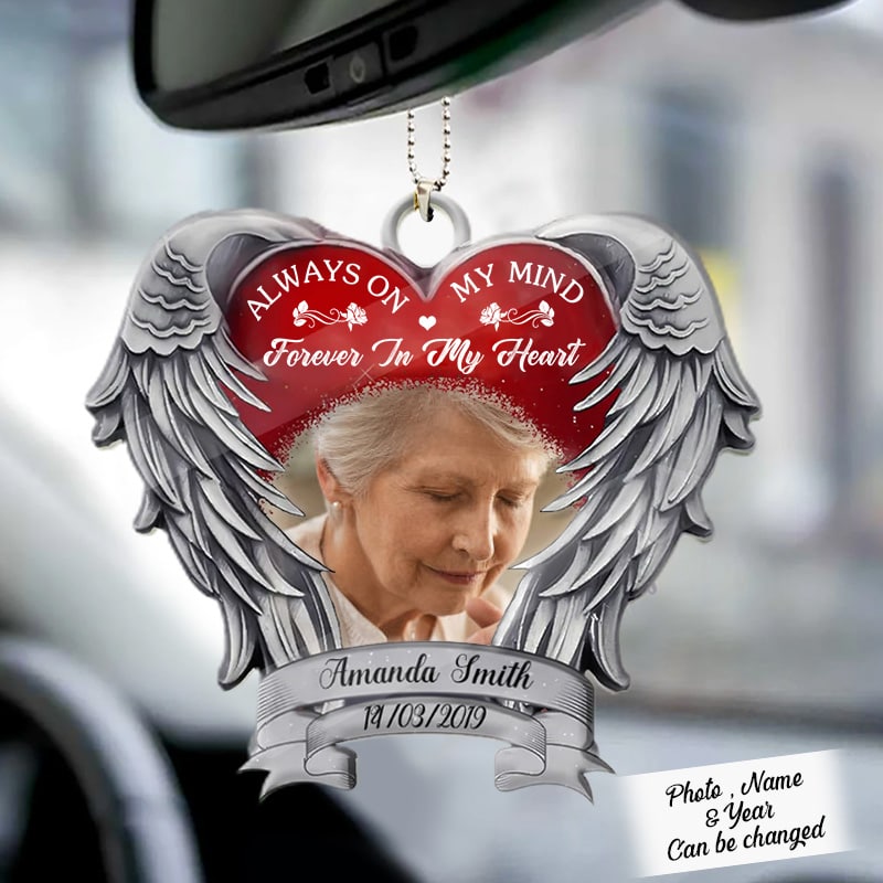 Angel Heart Wings Memorial Always On My Mind - Personalized Photo Custom Shape Ornament - Memorial