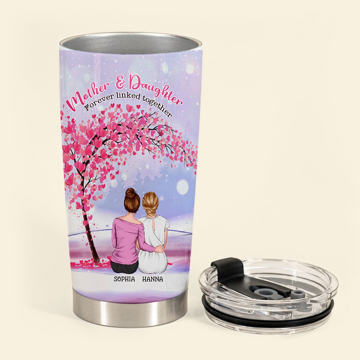 Mother And Daughters Forever Linked Together - Personalized Tumbler - Gift For Mom, Mother's Day
