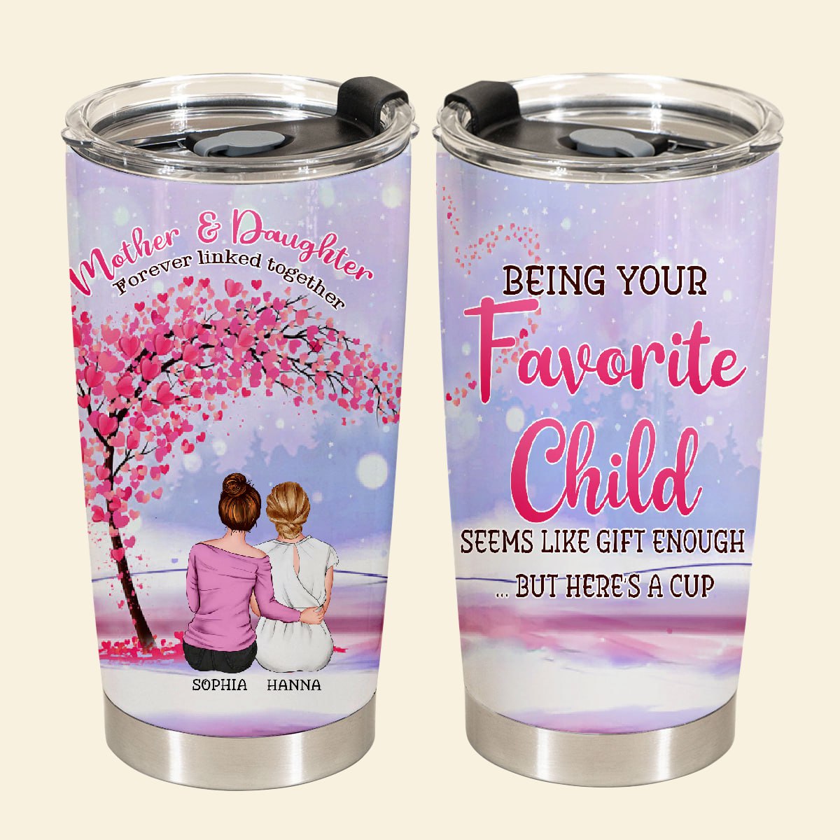 Mother And Daughters Forever Linked Together - Personalized Tumbler - Gift For Mom, Mother's Day