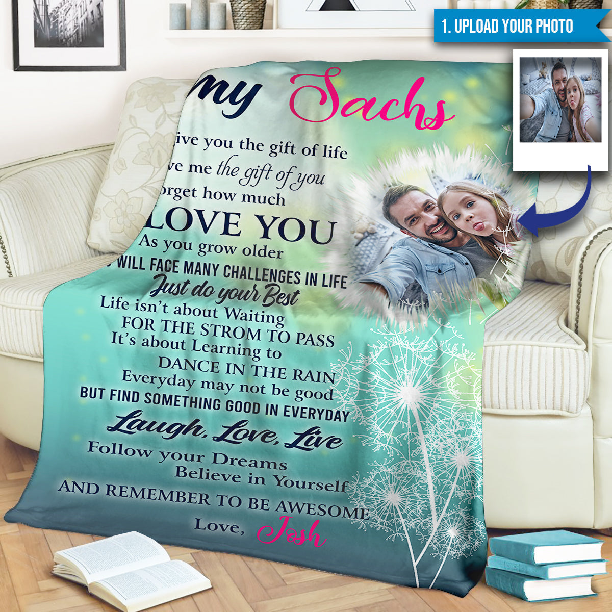 Believe In Yourself - Personalized Photo Blanket - Gift For Bonus Daughter preview_063194f5-623d-4c5f-bfd8-1da3ef89ff21.jpg?v=1644998322