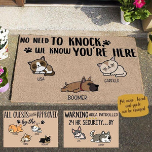 Sleeping Dog And Cat, All Guest Must Be Approved | No Need To Knock We Know You Are Here | 24h Patrolled Area Personalized Doormat thuy4_695x695_ce612c04-01a0-4f46-882a-a94b7149ab28.jpg?v=1619430485